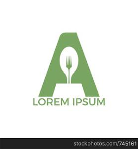 Letter A food logo vector illustration template. Spoon with letter A vector logo concept illustration.