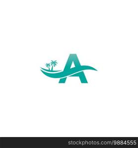 Letter A logo  coconut tree and water wave icon design vector