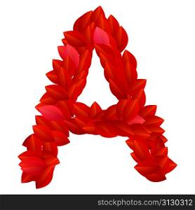 Letter A of red petals alphabet