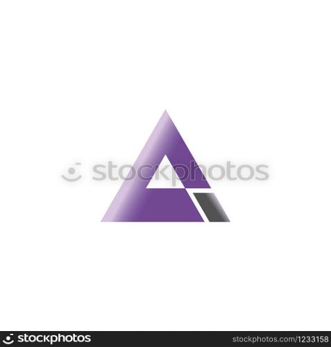 Letter A or delta pyramid geometric triangle with three elements logo design. Trinity symbol concept. Business identity tech element.