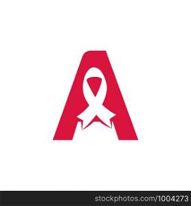 Letter A Pink ribbon vector logo design. Breast cancer awareness symbol. October is month of Breast Cancer Awareness in the world.
