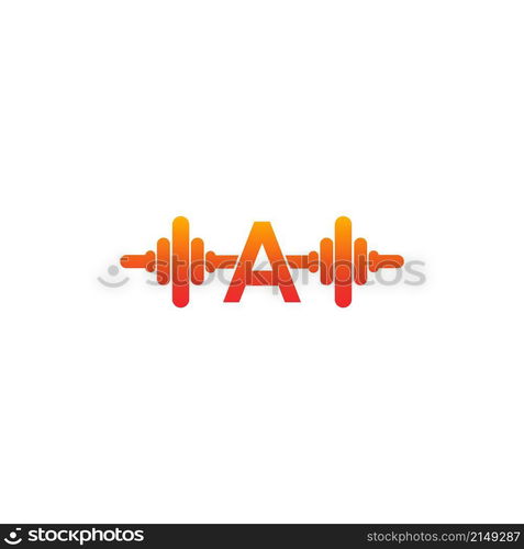 Letter A with barbell icon fitness design template illustration vector