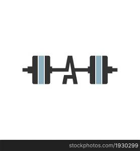 Letter A with barbell icon fitness design template vector