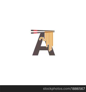 Letter A with chopsticks and noodle icon logo design template