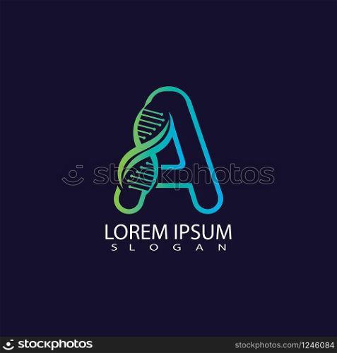 Letter A with DNA logo or symbol Template design vector