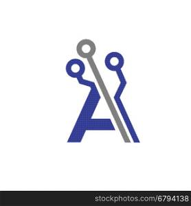 letter A with electronic symbol icon design template