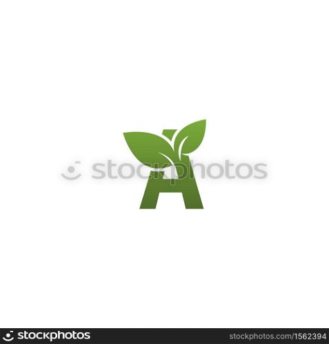 Letter A With green Leaf Symbol Logo Template