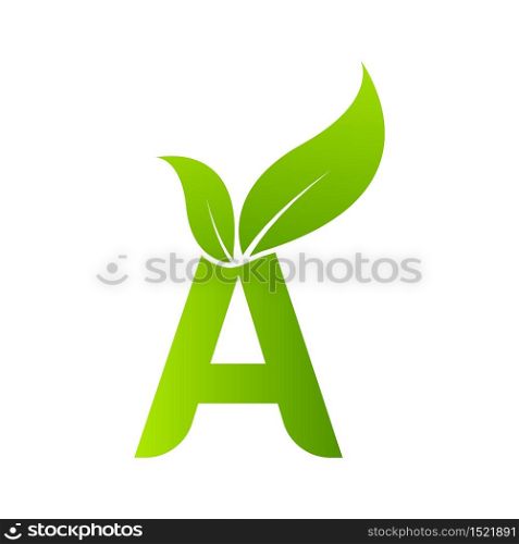 Letter A with leaf element, Ecology concept.