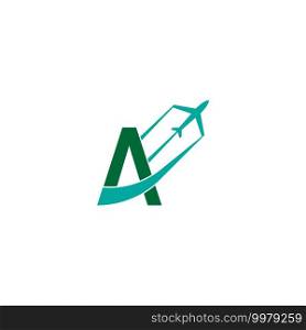 Letter A with plane logo icon design vector illustration