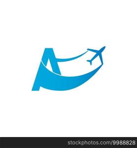 Letter A with plane logo icon design vector illustration template