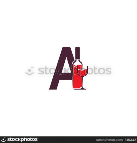 Letter A with wine bottle icon logo vector template