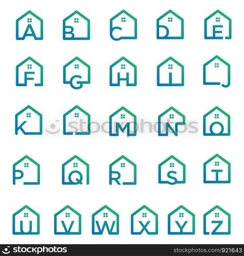 letter a-z architect, home, construction creative logo template, icon isolated elements. letter a-z architect, home, construction creative logo template