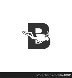 Letter B and someone scuba, diving icon illustration template