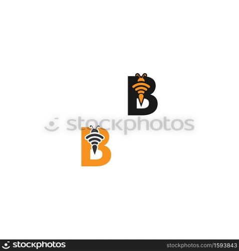 Letter B bee icon  creative design logo illustration