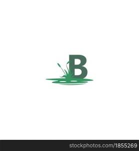 letter B behind puddles and grass template illustration