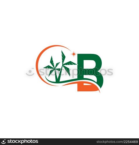 Letter B blends with coconut trees by the beach at night template