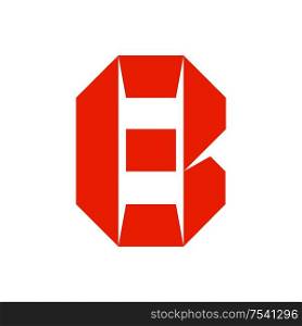 letter B cut out from white paper, vector illustration, flat style.. letter B cut out from white paper
