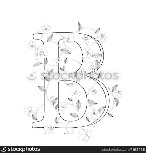 Letter B floral sketch over white background