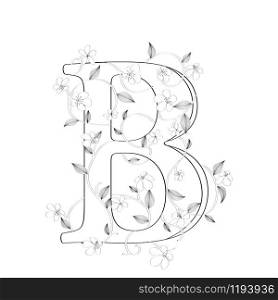 Letter B floral sketch over white background