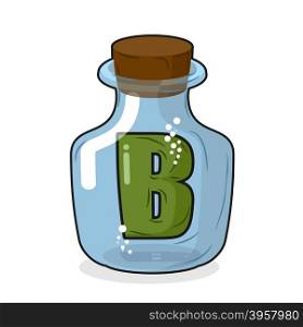 letter B in laboratory bottle. Letter in a magic bottle with a wooden lid. Scientific research. Vector illustration&#xA;