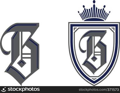 Letter B in shield/crest logo icon. Alphabet logotype vector design template.