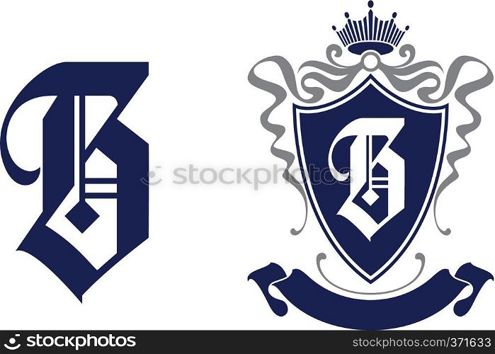 Letter B in shield/crest logo icon. Alphabet logotype vector design template.