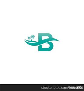 Letter B logo  coconut tree and water wave icon design vector