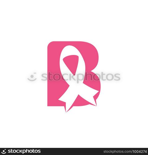 Letter B Pink ribbon vector logo design. Breast cancer awareness symbol. October is month of Breast Cancer Awareness in the world.