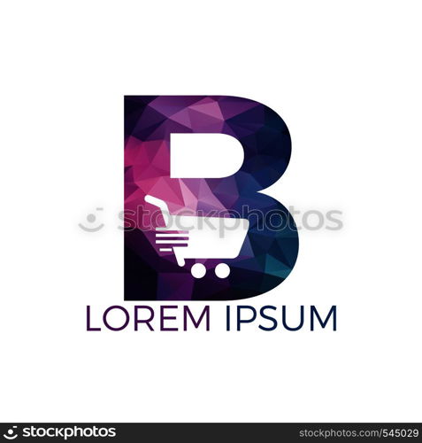 Letter B Shopping logo design. Abstract colorful shopping cart icon and smile. App Shopping Logo.