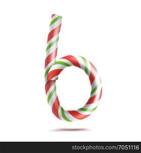 Letter B Vector. 3D Realistic Candy Cane Alphabet Symbol In Christmas Colours. New Year Letter Textured With Red, White. Typography Template. Striped Craft Isolated Object. Xmas Art Illustration. Letter B Vector. 3D Realistic Candy Cane Alphabet Symbol In Christmas Colours. New Year Letter Textured With Red, White. Typography Template. Striped Craft Isolated Object. Xmas Art