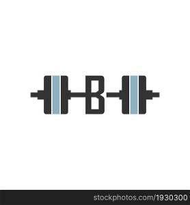 Letter B with barbell icon fitness design template vector
