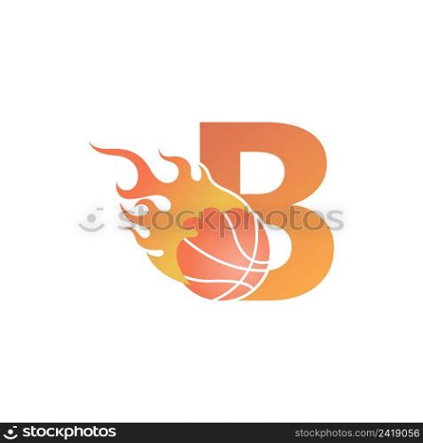 Letter B with basketball ball on fire illustration vector