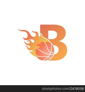 Letter B with basketball ball on fire illustration vector