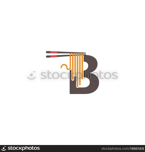 Letter B with chopsticks and noodle icon logo design template