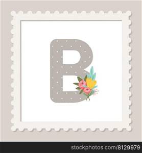 Letter B with flowers. Floral alphabet font uppercase