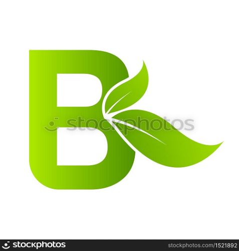 Letter b with leaf element, Ecology concept.