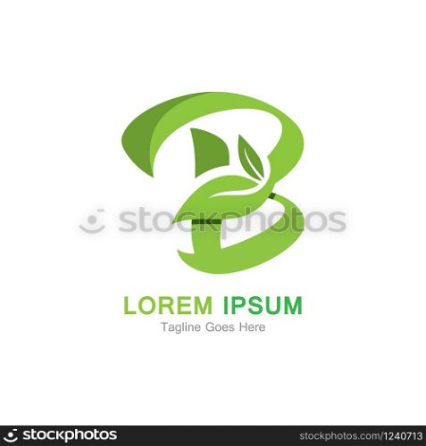 Letter B with leaf logo concept template design