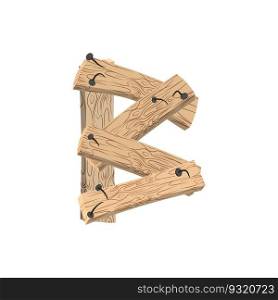 letter B wood board font. plank and nails alphabet. Lettering of boards. Country chipboard ABC
