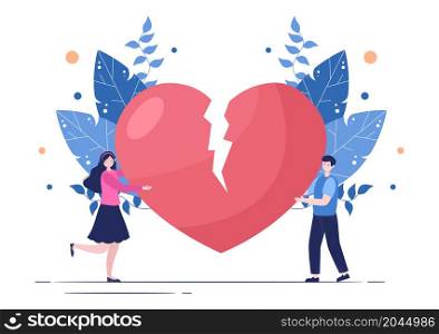 Letter Broken Heart Background Flat Illustration for Parting and Divorce in an Envelope, Poster or Greeting Card. Valentine&rsquo;s Day
