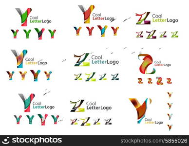 Letter business emblems, icon set. Design made of abstract overlapping geometric flowing shapes