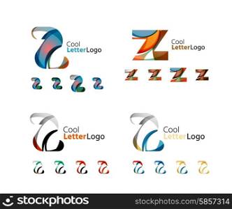 Letter business emblems, icon set. Design made of abstract overlapping geometric flowing shapes