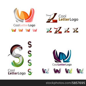 Letter business emblems, icon set. Design made of abstract overlapping geometric flowing shapes