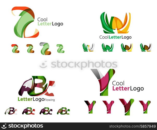 Letter business emblems, icon set. Design made of abstract overlapping geometric flowing shapes