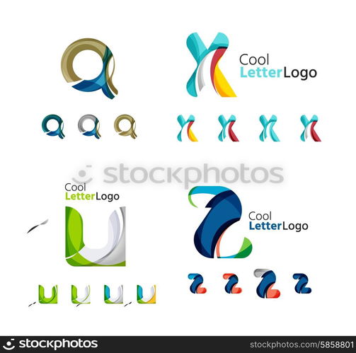 Letter business emblems, icon set. Design made of abstract overlapping geometric flowing shapes