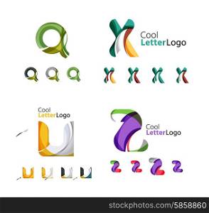 Letter business emblems, icon set. Design made of abstract overlapping geometric flowing shapes