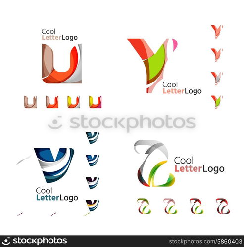 Letter business emblems, icon set. Design made of abstract overlapping geometric flowing shapes