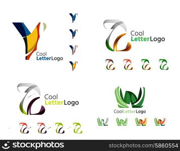 Letter business emblems, icon set. Design made of abstract overlapping geometric flowing shapes