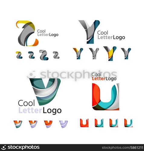 Letter business emblems, icon set. Design made of abstract overlapping geometric flowing shapes