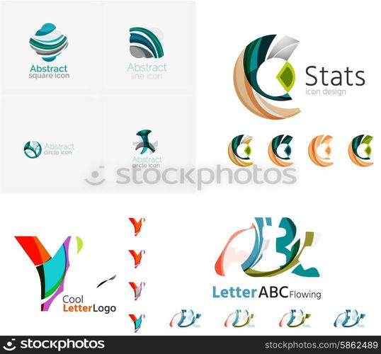 Letter business emblems, icon set. Design made of abstract overlapping geometric flowing shapes