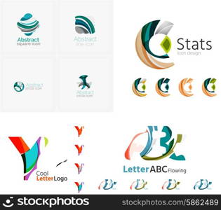 Letter business emblems, icon set. Design made of abstract overlapping geometric flowing shapes